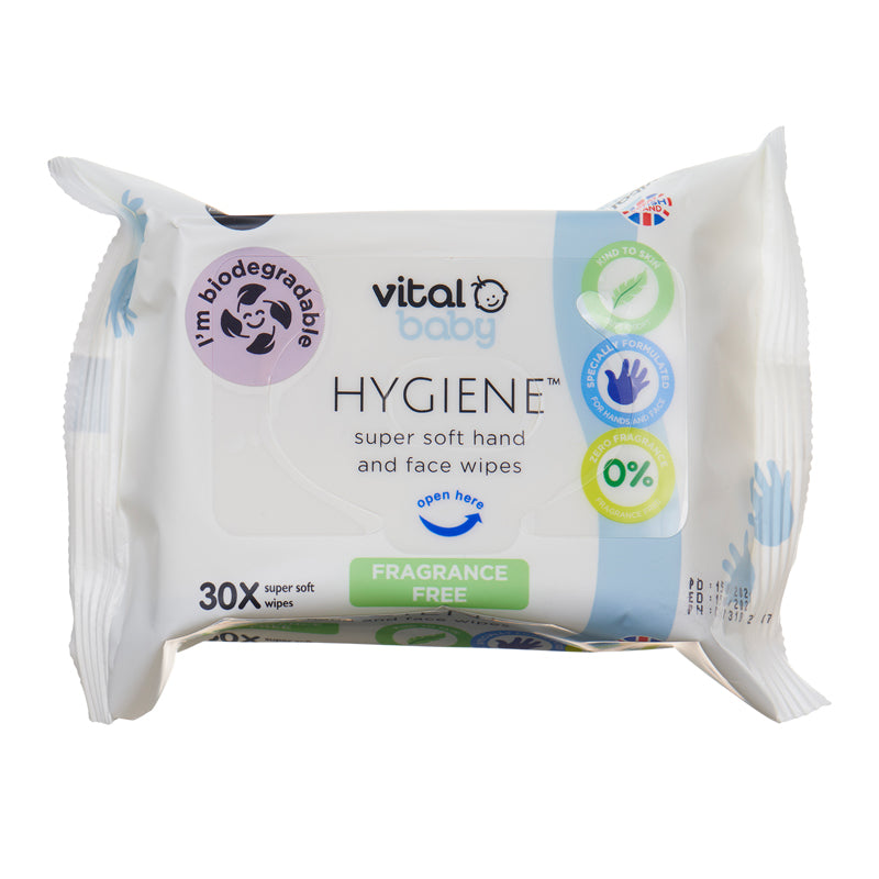 Vital Baby Hygiene Super Soft Hand & Face Wipes - Fragrance Free 30Pk Baby Products Wholesaler