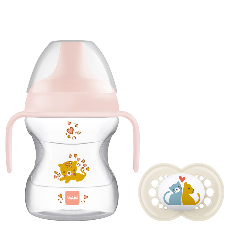 MAM Learn to Drink Cup Pink 190ml with Handles and Soother Baby Products Wholesaler