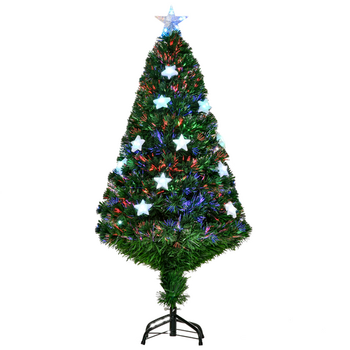 Christmas Tree 4ft Fibre Optic LED Prelit Green Artificial Xmas Star Light Stand