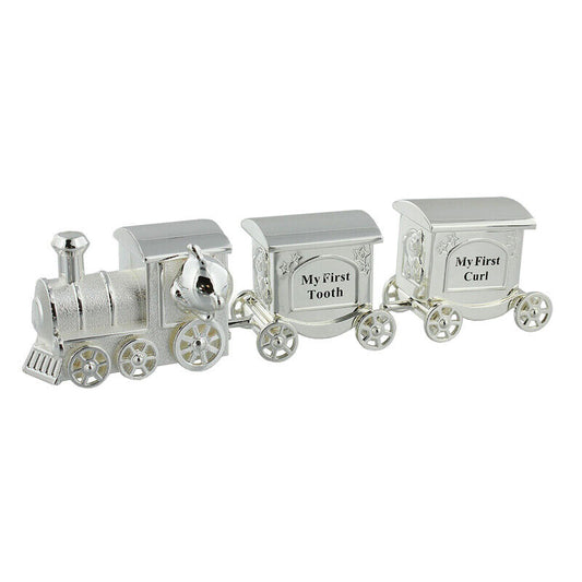 Silver Plated Train Carriage Tooth & Curl Set Christening Gift My First Tooth