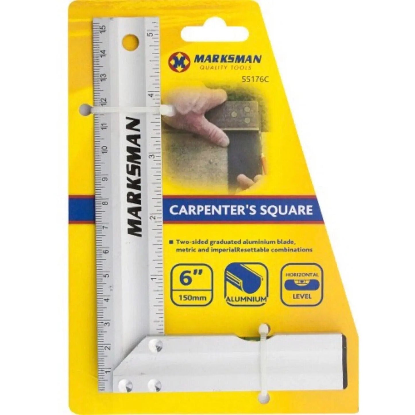 Carpenter Square Spirit Level Aluminium Measuring Ruler 6'' 150mm Marksman