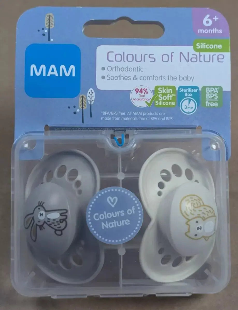 MAM Original Colours of Nature Silicone Orthodontic Soother Dummy 6m+ 2Pk MAM