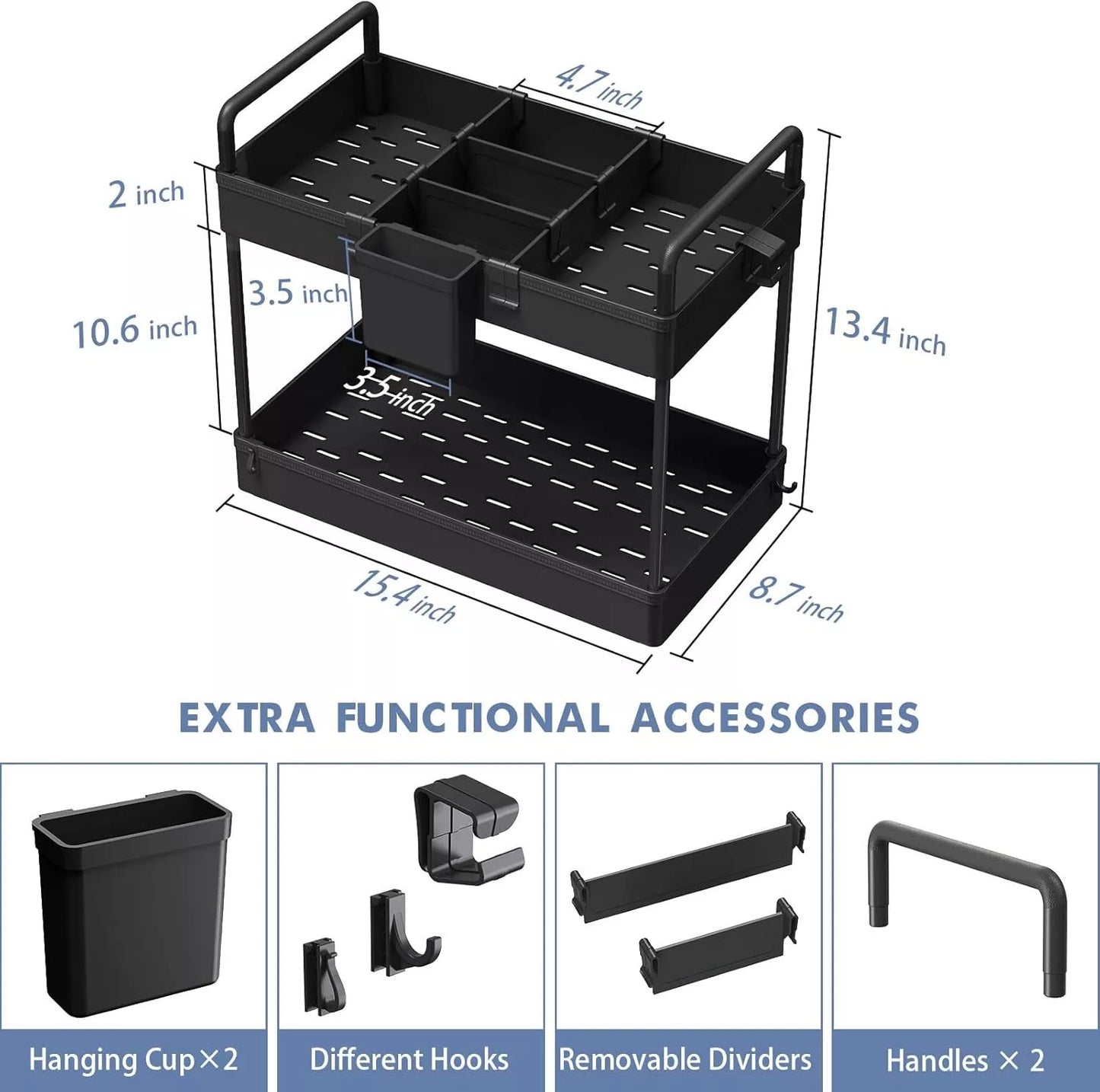 2-Tier Under Sink Storage Kitchen Bath Rack Cosmetic Holder Bathroom Countertop