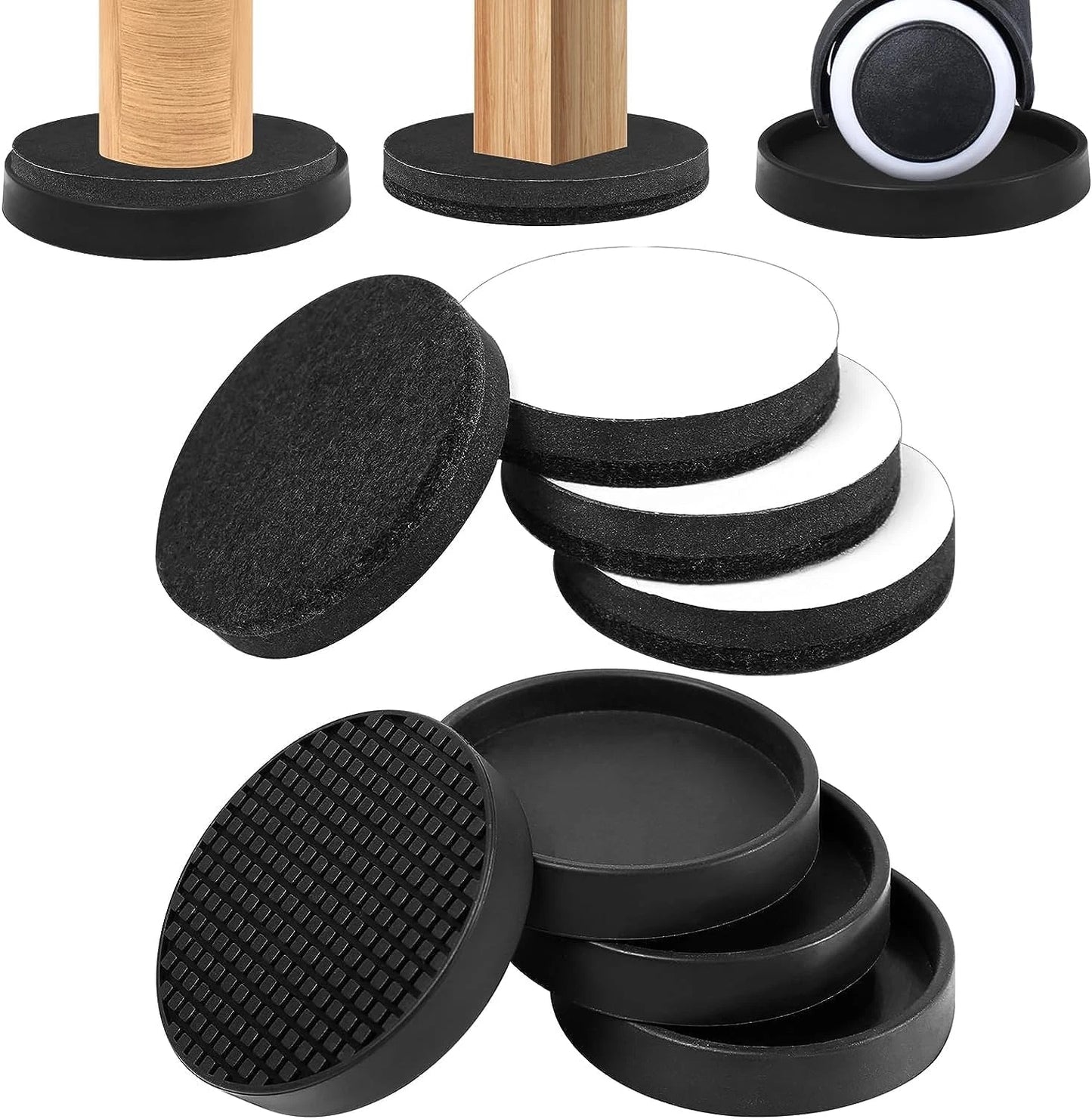 2.5'' Furniture Coasters & Felt Sliders Set, Non-Slip Pads for Hardwood Floors
