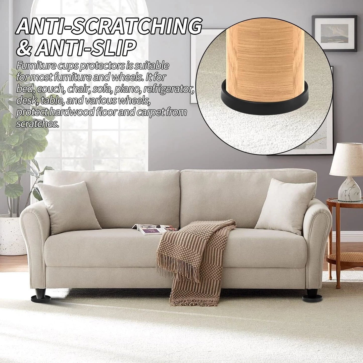 2.5'' Furniture Coasters & Felt Sliders Set, Non-Slip Pads for Hardwood Floors