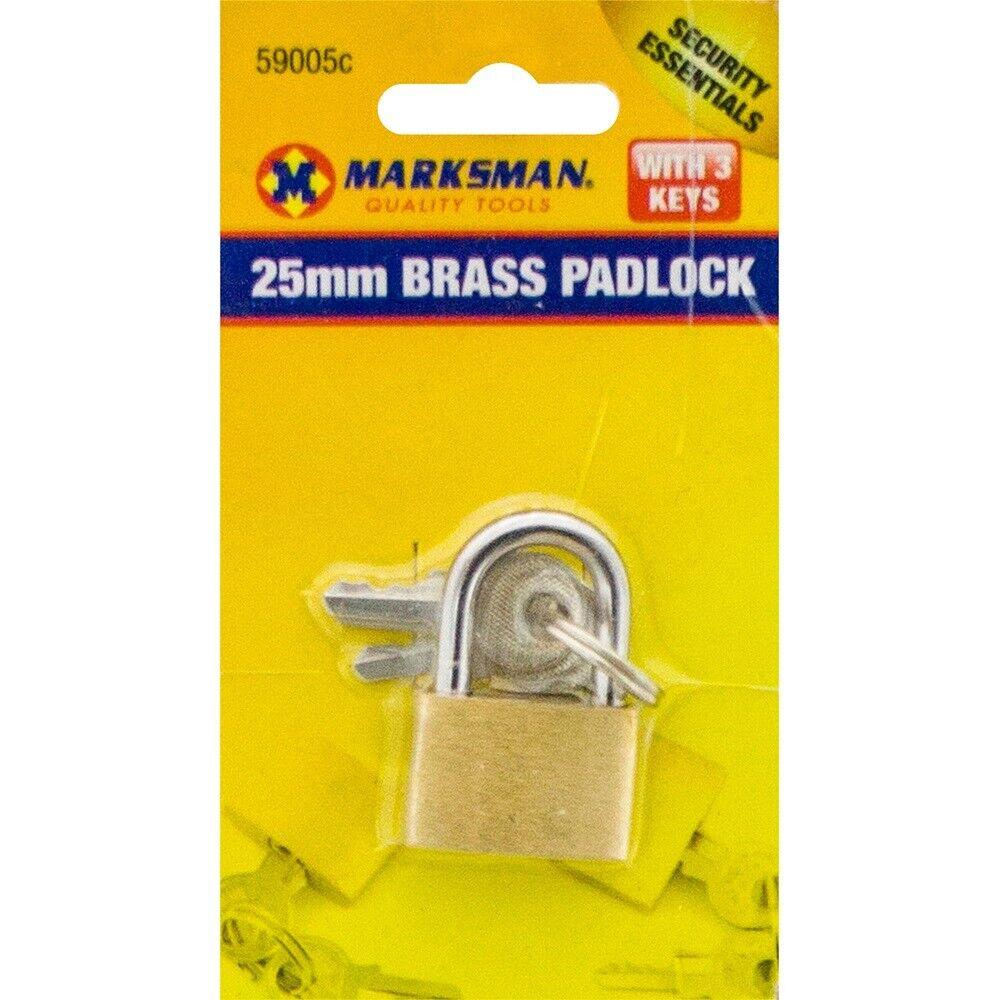 Marksman 25mm Strong Brass Security Padlock with 3 Keys
