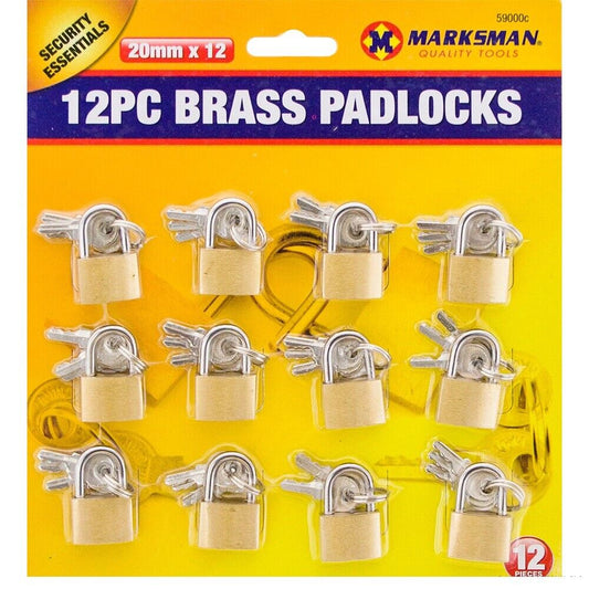 12Pc Marksman 20mm Strong Brass Security Padlock with 3 Keys
