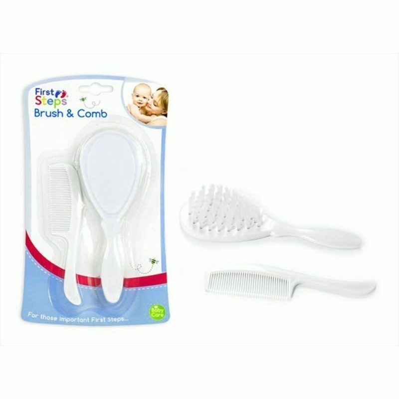 Newborn Baby Infant Care Hair Brush & Comb Set First Steps 0m+ White