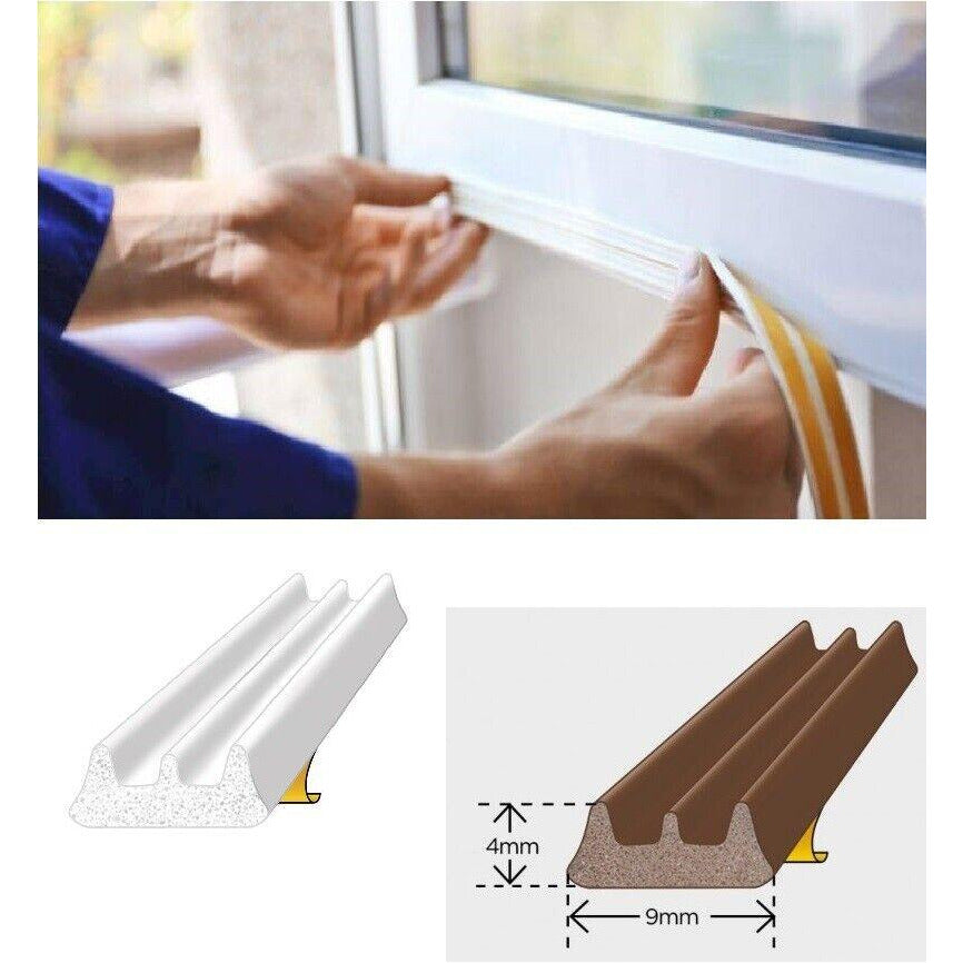 Exitex E Strip Draught Seal 5m Seals Gaps 2-4mm Fit all Windows Doors Brown