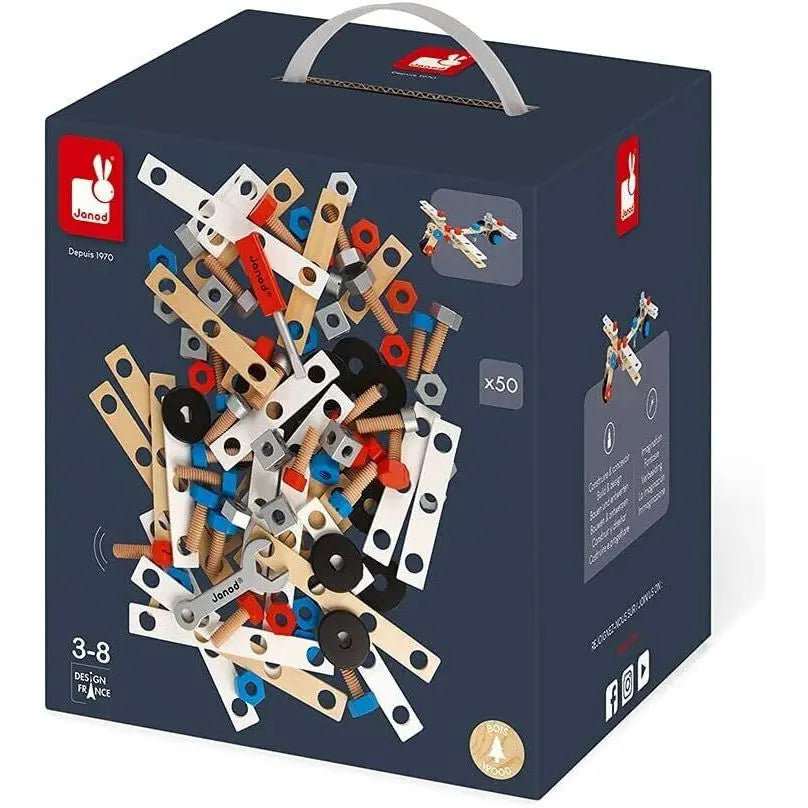 Janod Brico Kid's DIY Work Bench Barrel Construction Wooden Activiti Toy 50pcs Janod