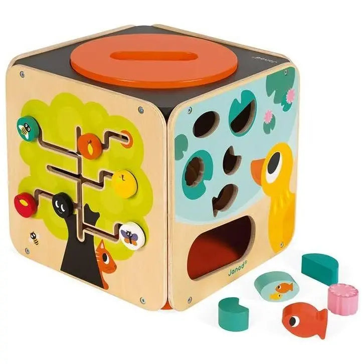 Janod Toddler Cube Multi Activity Looping Wooden Toy Fun & Learn Game janod