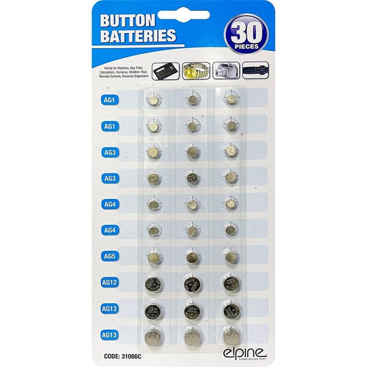 30Pk Watch Batteries Button Coin Cell Lithium AG1/AG3/AG4/AG5/AG12/AG13