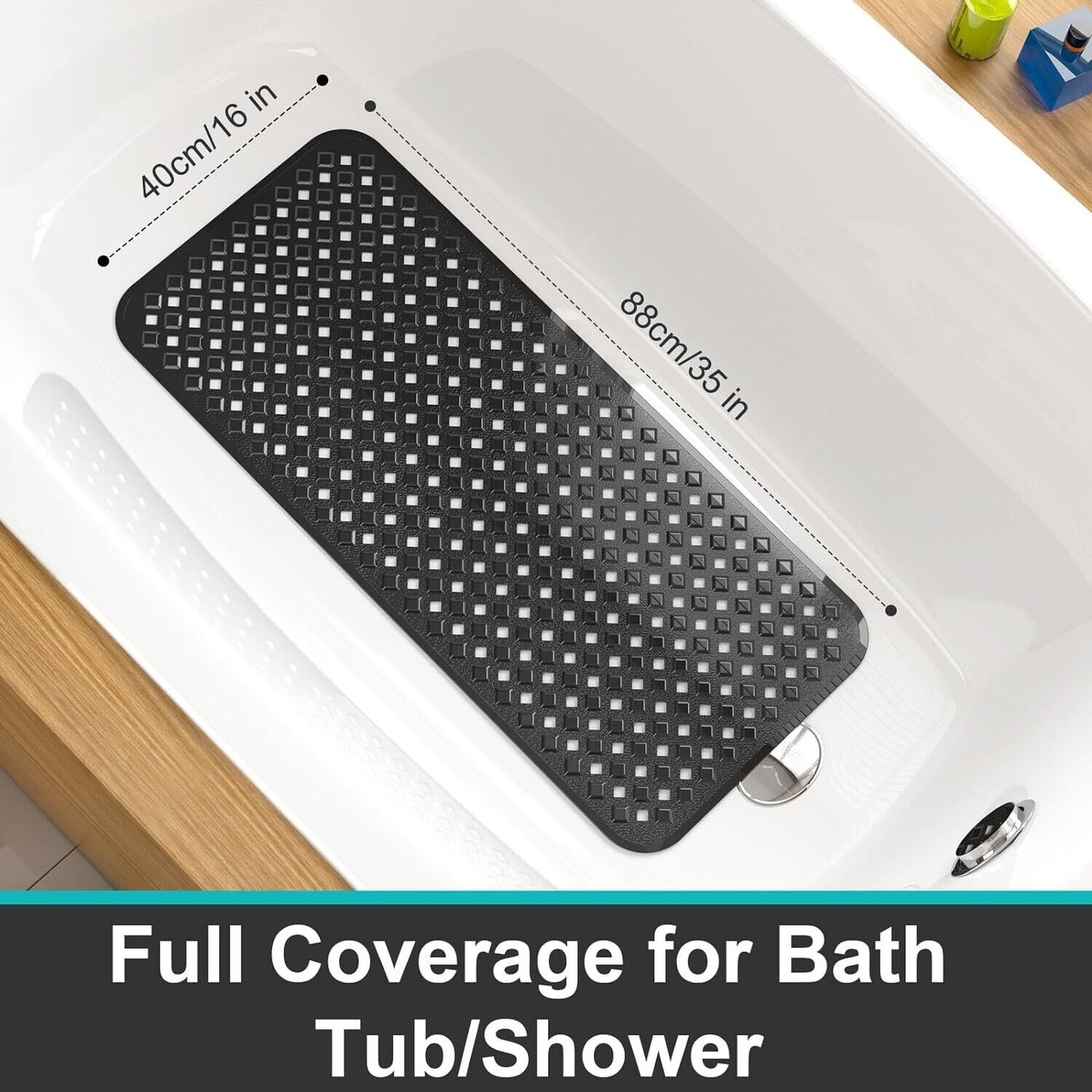 Anti Slip Shower Mat Bath Bathtub Mats with Suction Cups 8840cm Black