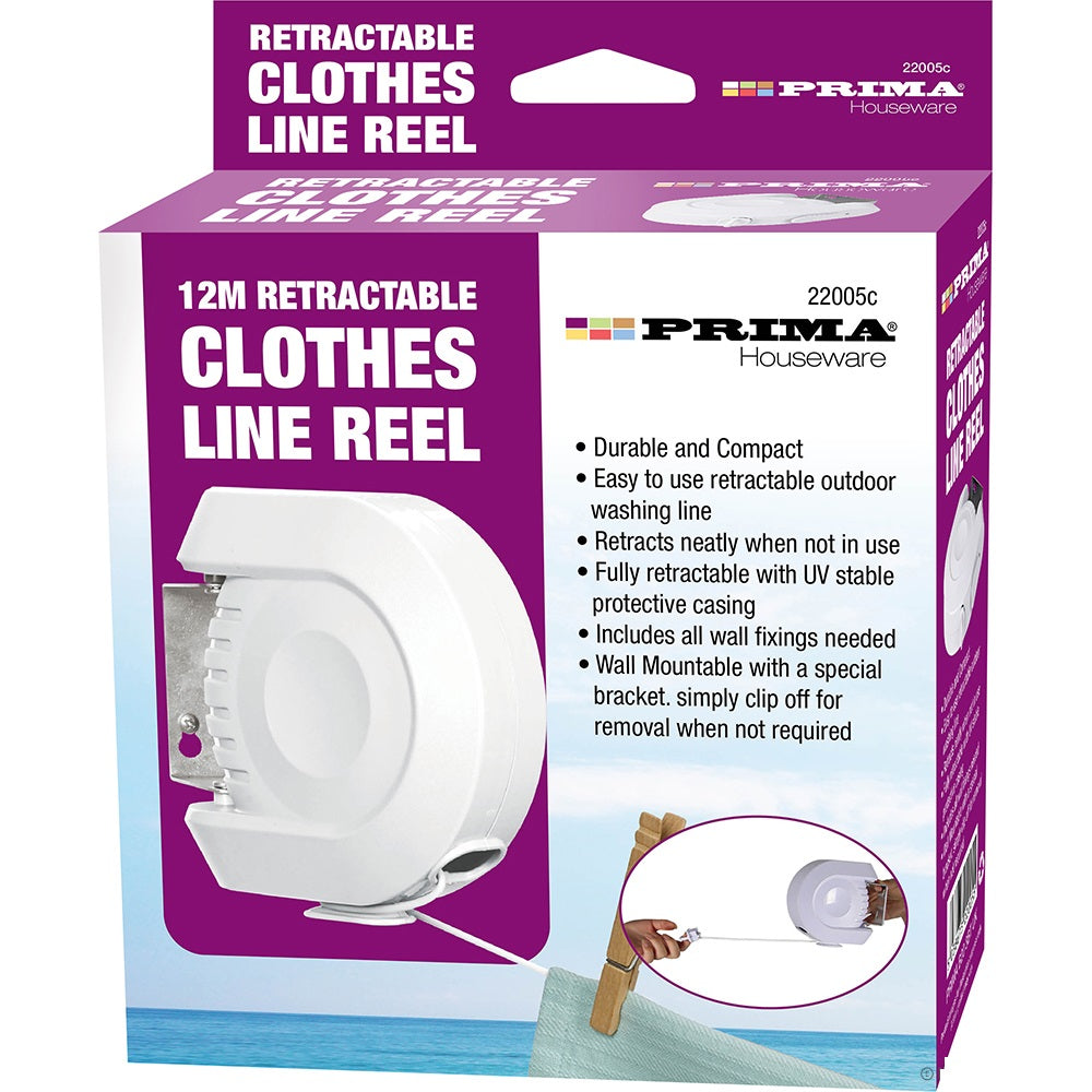 Retractable Clothes Reel Washing Line Wall Mounted Outdoor Drying 12m