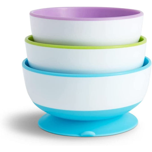 Baby Feeding Bowls Stay Put Suction 3 Pack Non-Spill Munchkin 6m+