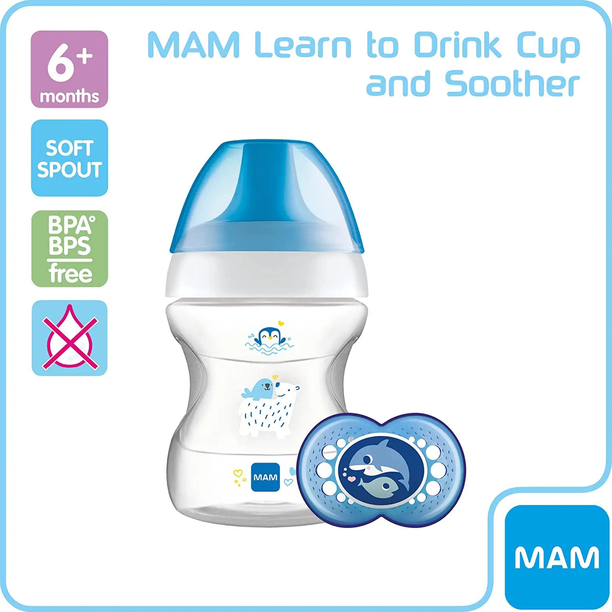 MAM Baby Boys Girl Learn to Drink Cup multicolour 190ml with Handles and Soother Deal For Any Occasion