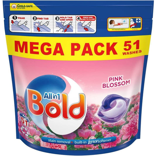 Bold All-In-1 Pods Washing Liquid Tablet Capsules Pink Blossom Softener