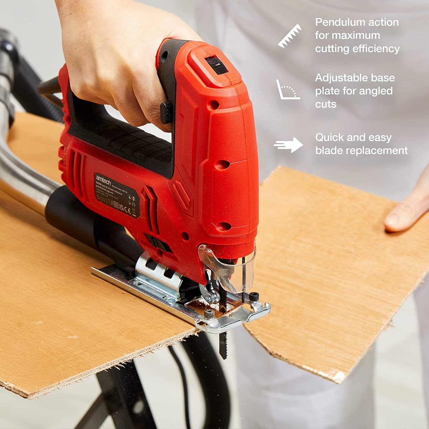 Amtech Pendulum Jigsaw 600W Variable Speed Control Cutting Angle 0-45 Degrees 30