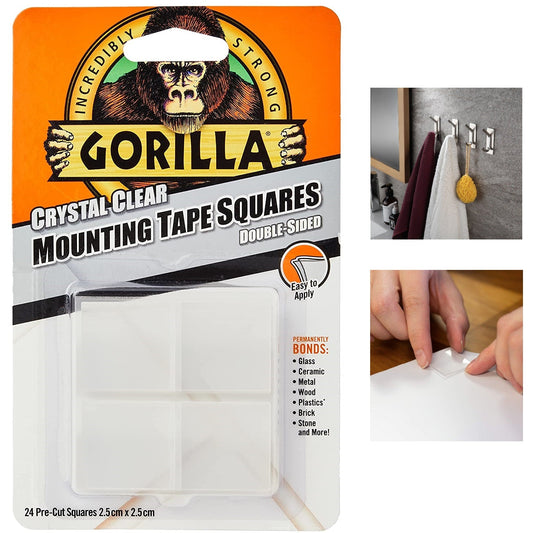 Gorilla Double Sided Tape Adhesive Sticky Pads Squares Mounting Tabs Clear