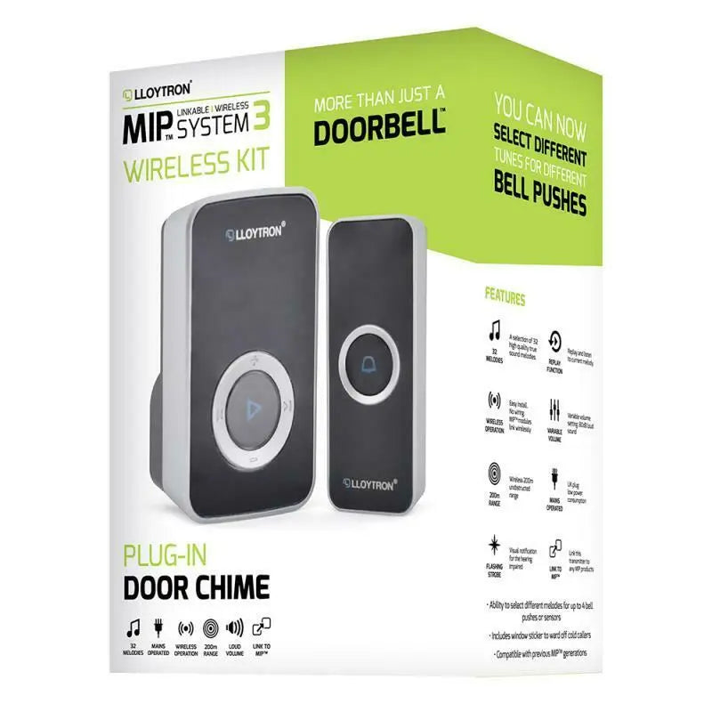 LLOYTRON MIP Doorbell Kit 32 Melody Plug-in Chime Receiver Bell Black Deal For Any Occasion