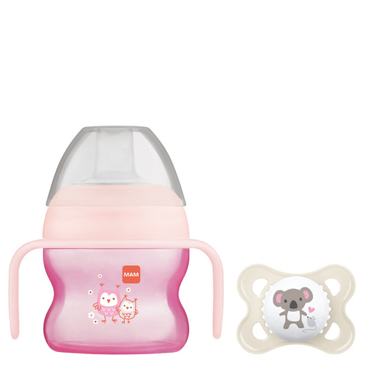 MAM Baby boys Girls Starter Cup Pink 150ml with Handles and Soother