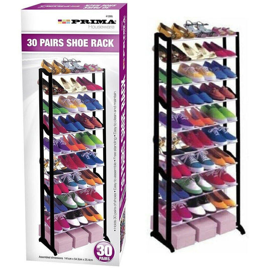30 Pairs Shoe Rack Stackable Organiser Cabinet Storage Standing Shelves Black