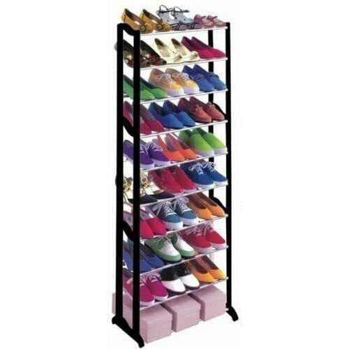 30 Pairs Shoe Rack Stackable Organiser Cabinet Storage Standing Shelves Black