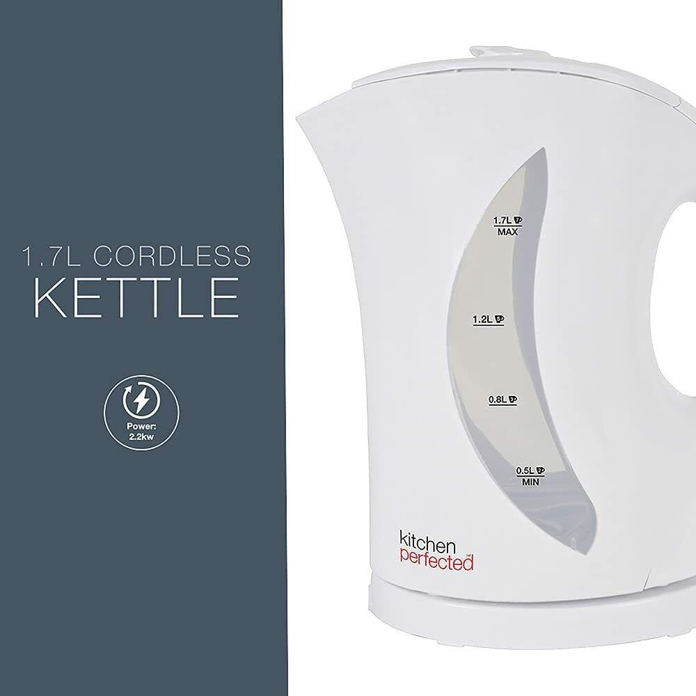 Kitchen Electric Kettle 1.7L Cordless Dual Water Level Perfected 2000W White