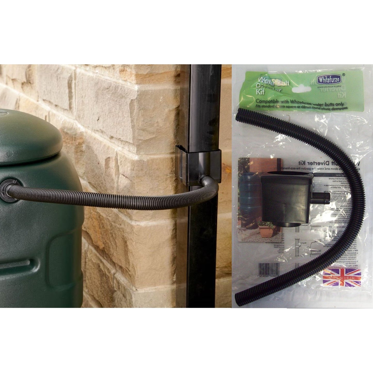 Rain Diverter Kit Recycle Downpipe Garden Water Butt Patio Greenhouses Shed