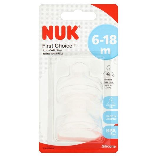 NUK First Choice+ Baby Bottle Teat 6-18 M+ Silicone Medium Feed Hole Anti-Colic
