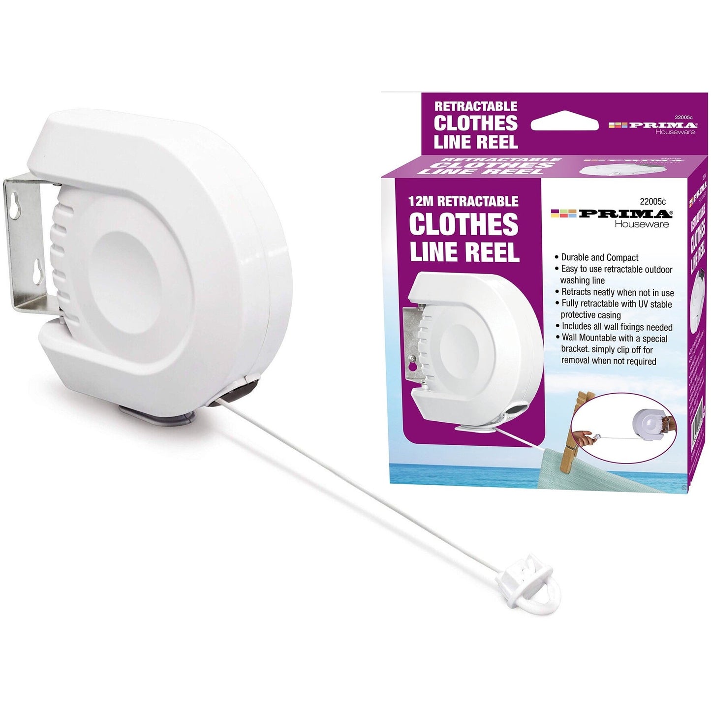 Retractable Clothes Reel Washing Line Wall Mounted Outdoor Drying 12m