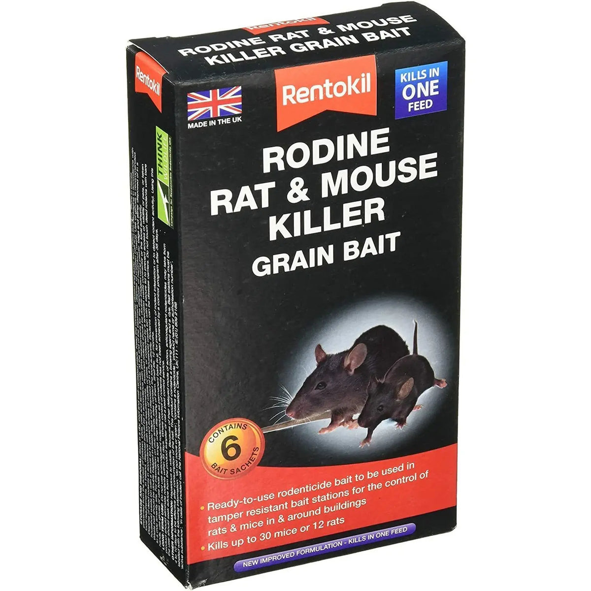 Rentokil Rodine Rat & Mouse Killer Grain Bait Poison 6 Sachets Kills in One Feed Deal For Any Occasion
