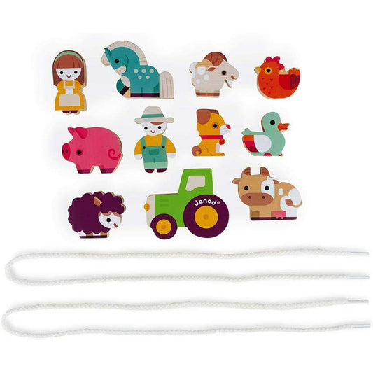 Janod Baby Toddler Wooden Beads Toys Train Animal Tractor Farm Toy Multicolor
