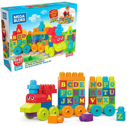 Baby Mega Bloks Toy Big Building Bag Buildable Blocks ABC Learning Train 60pc