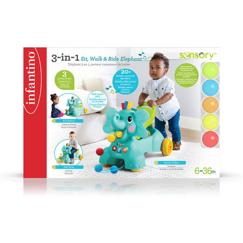 Infantino 3-in-1 Sit Walk & Ride Moving With Fun Light, Music & Songs Walker 9m+