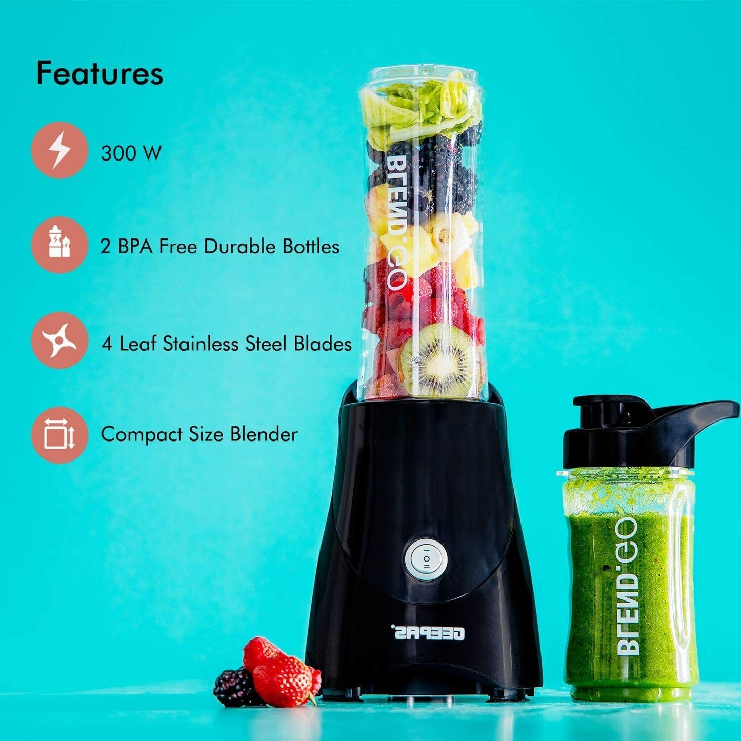 Geepas Milkshake Maker Blender Personal Sports Smoothie Protein Gym Bottles