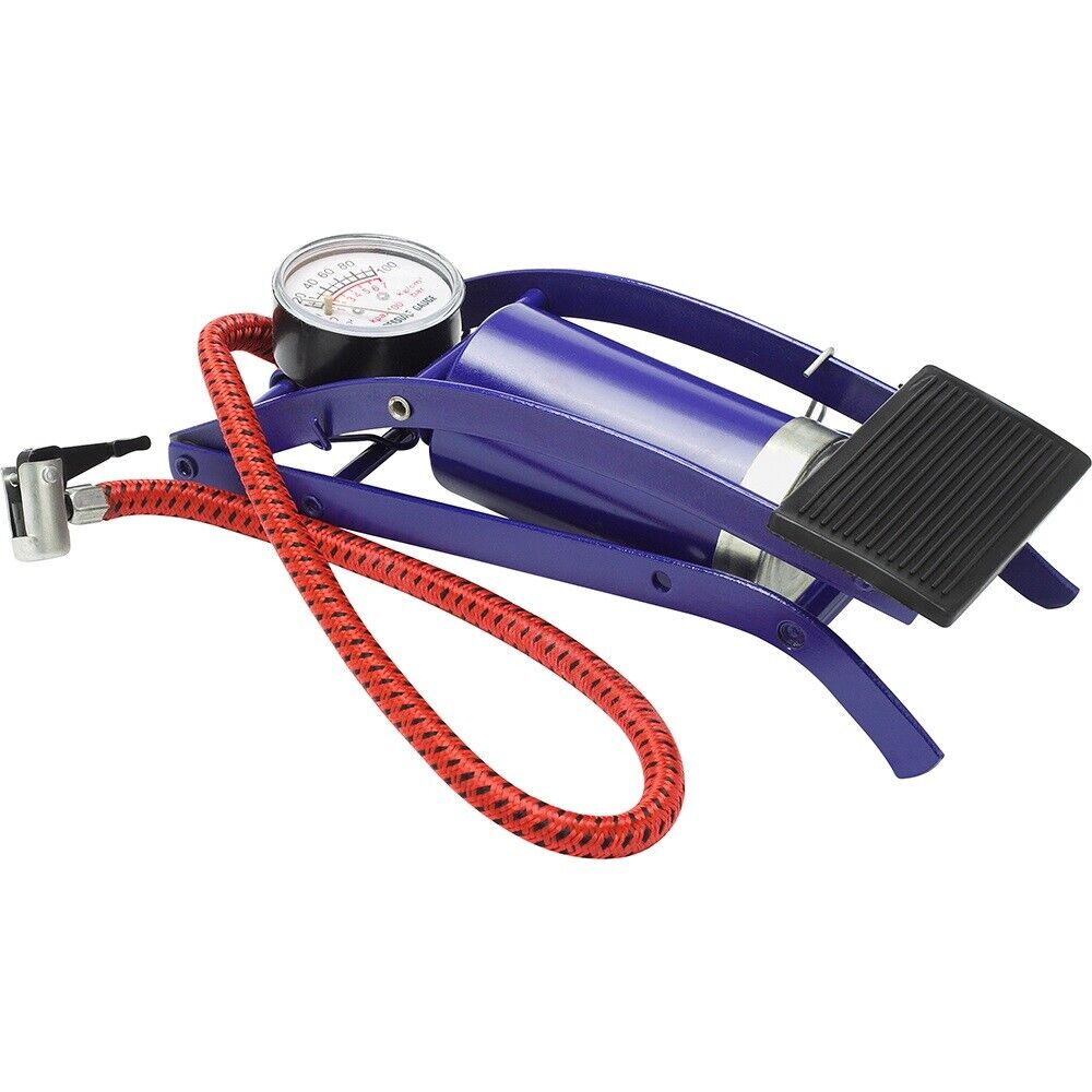 Car Air Foot Pump Single Barrel Cylinder Inflator Bike Motorbike Van Tyre