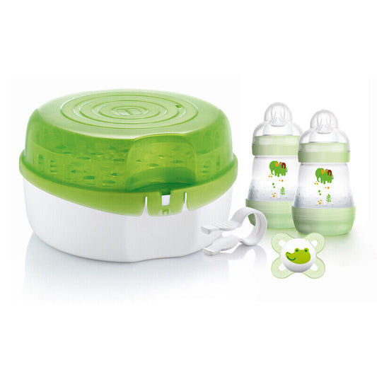 MAM Green Microwave Steam Steriliser & Baby start soother tongs