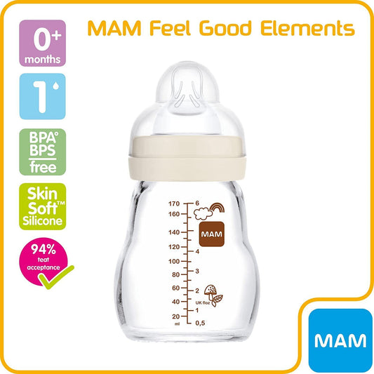 MAM Infant Baby Milk Drink Drinking Feel Good Glass Bottle 170ml