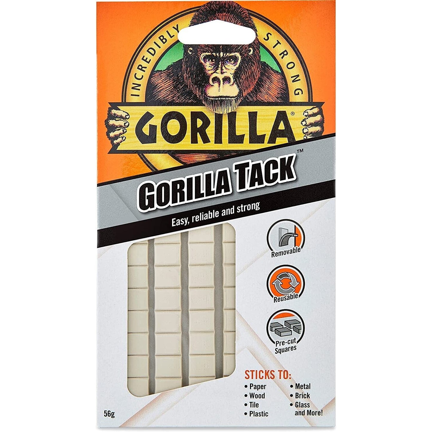 Gorilla Adhesive Sticky Pads Removable Mounting Putty Tack Squares 84 Tacks
