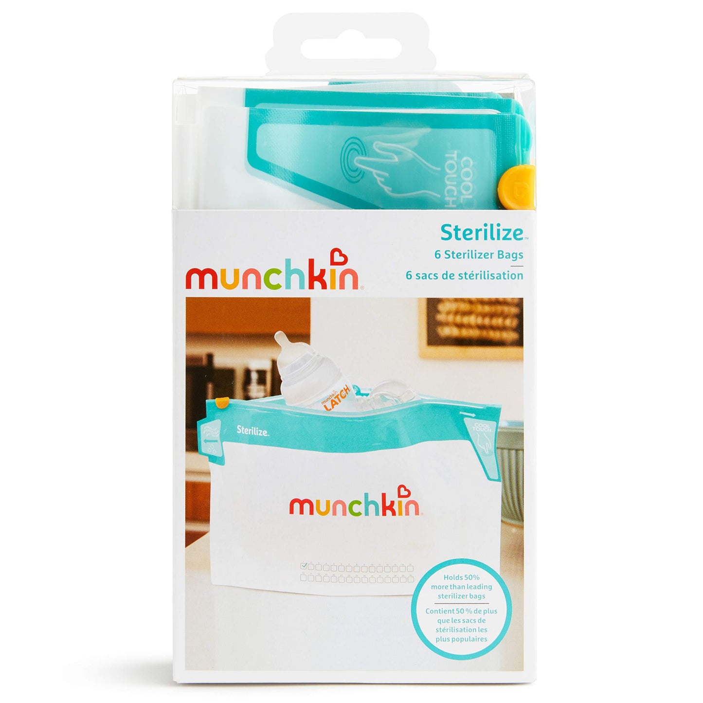 Munchkin Cool Touch Microwave Steriliser Bags, Baby Bottle Teat & Dummy Steriliser, 6 Reusable Cold Water Sterilising Unit Alternative, Baby Essentials, Newborn Essential Mini Travel