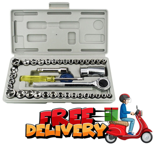 Wrench Socket Set Driver Metric Imperial Spark Essential Box 1/4'' 3/8 Inch 40pc