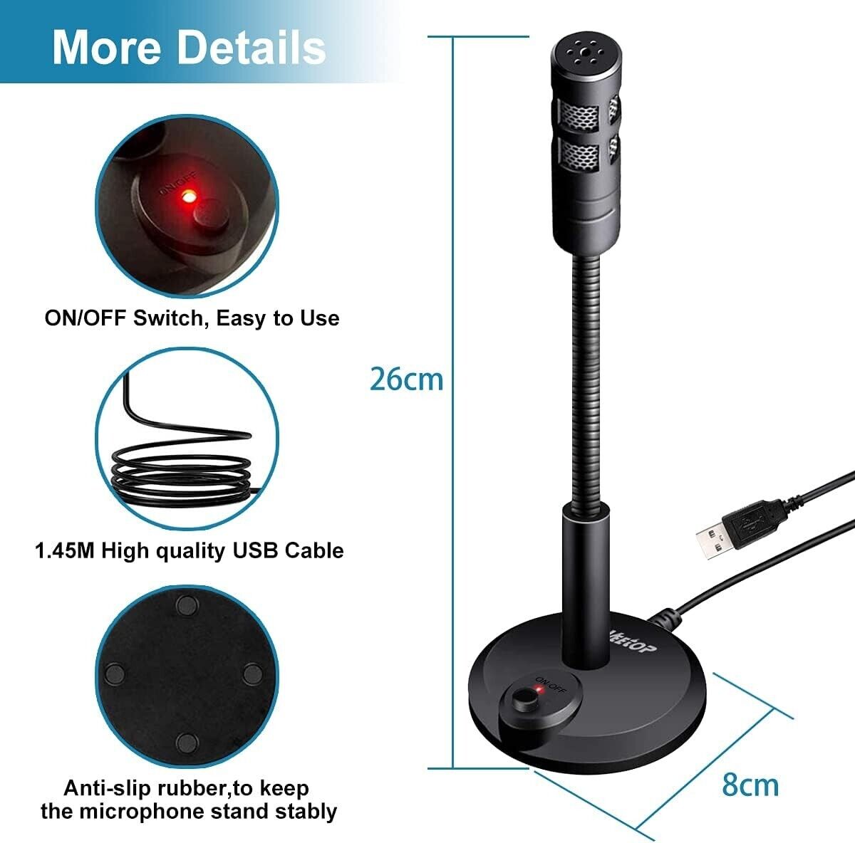 Omnidirectional USB Computer Microphone USB Condenser Mic for Conferencing