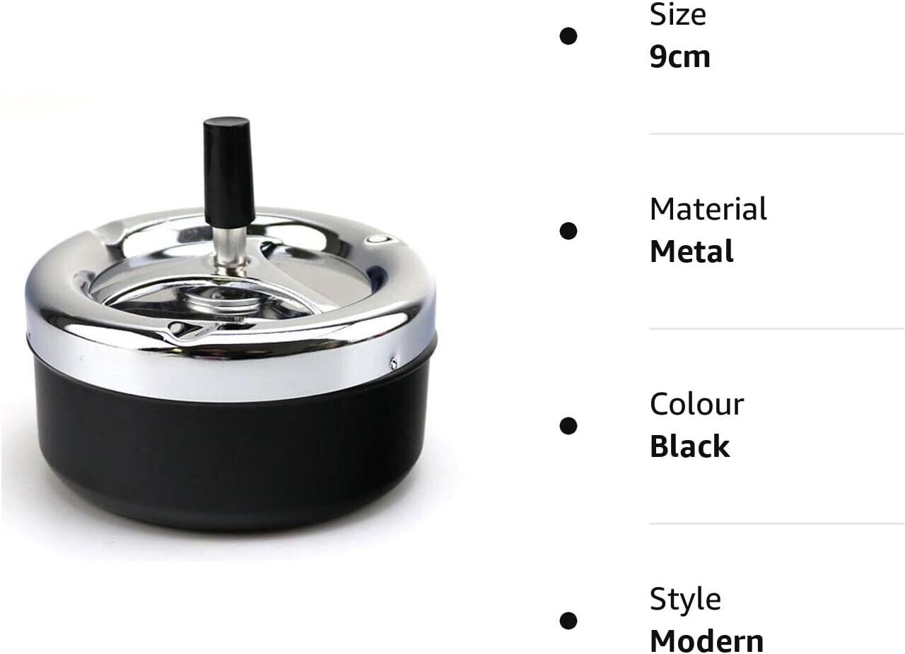 Bull Brand Spinning Ashtray Ash Cigarette Round Push Down Metal 9cm Black