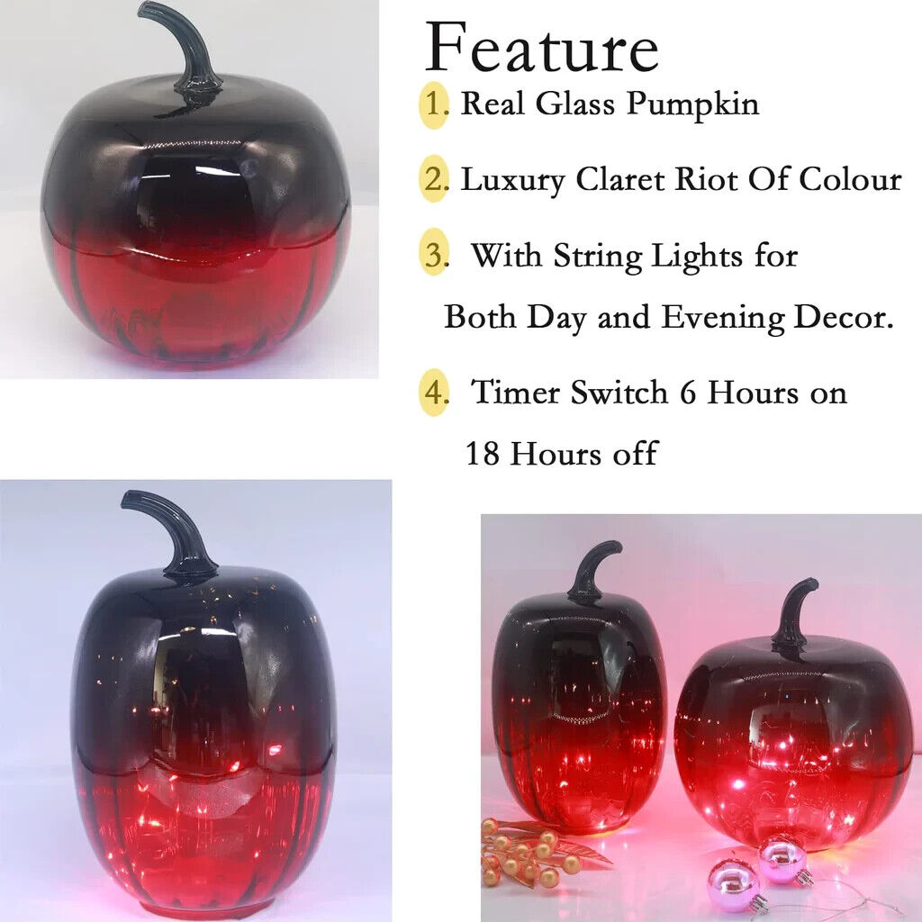 Glass Pumpkin 8.7'' H Gradient Claret Wine Red for Halloween Christmas Wedding Party Light