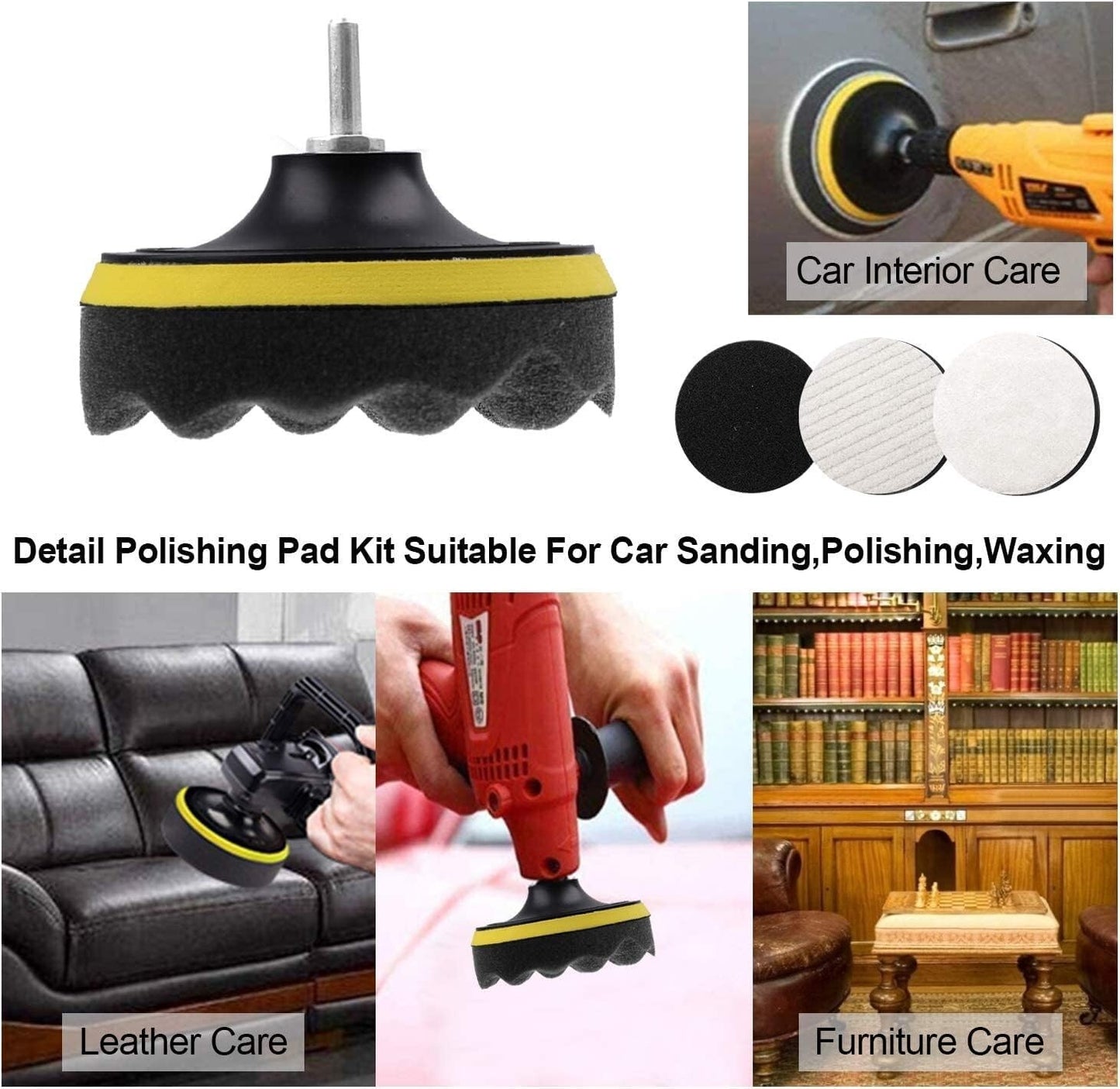 Car Wool Buffers Polishing Waxing Sponge Pads Kits M14 Drill Adapter-125mm 5inch