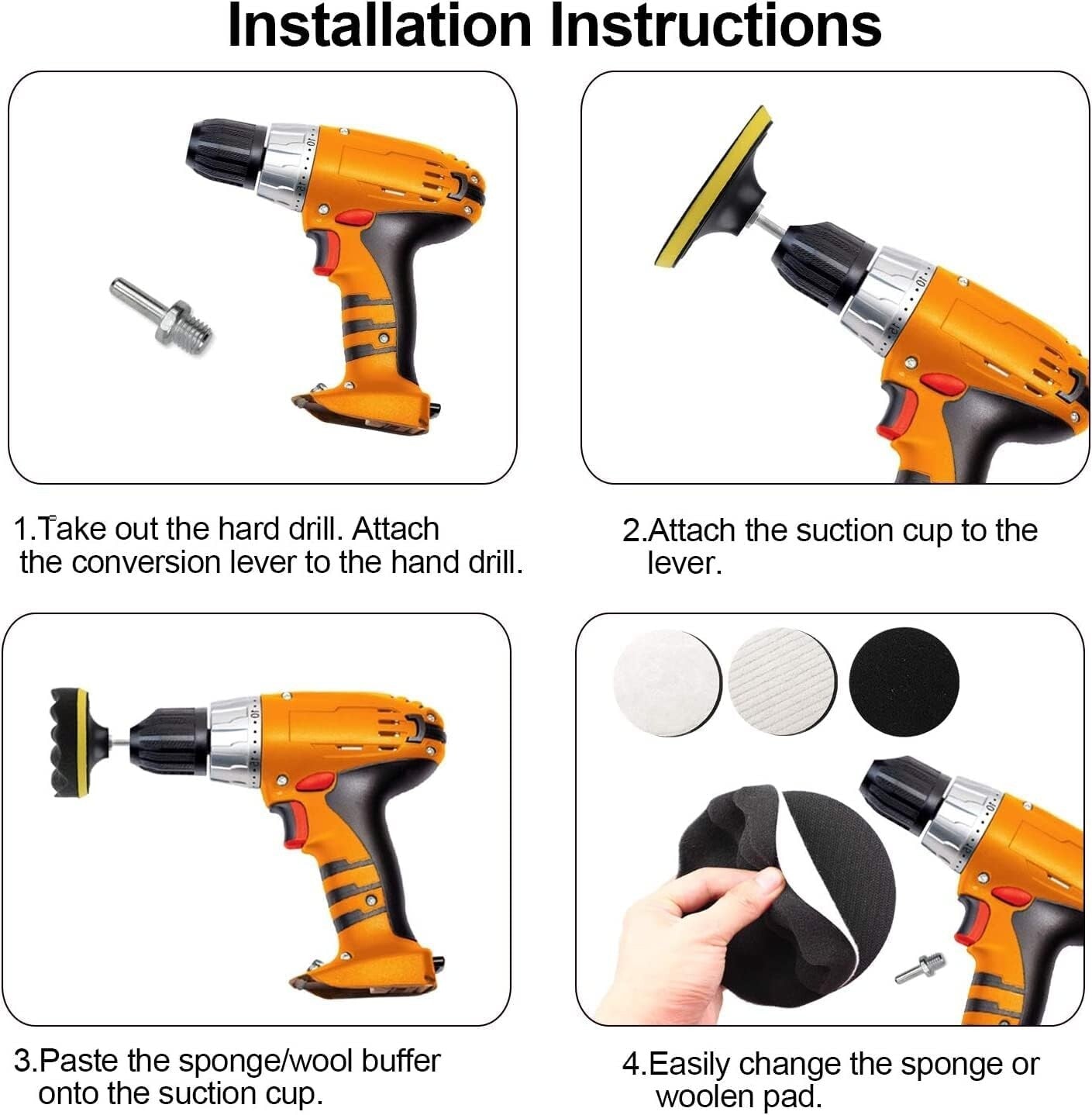 Car Wool Buffers Polishing Waxing Sponge Pads Kits M14 Drill Adapter-125mm 5inch