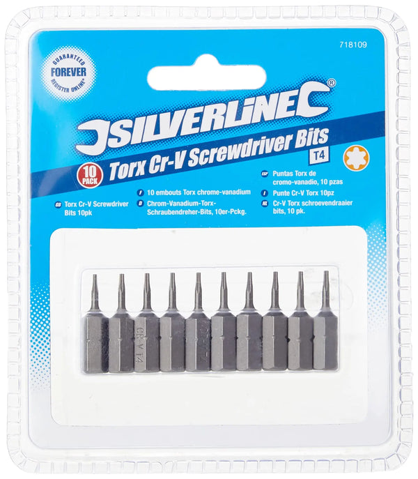 Silverline Torx T40 Cr-V Screwdriver Bits T4 bits with 1/4 inch hex drive 25 mm 10pk Silverline