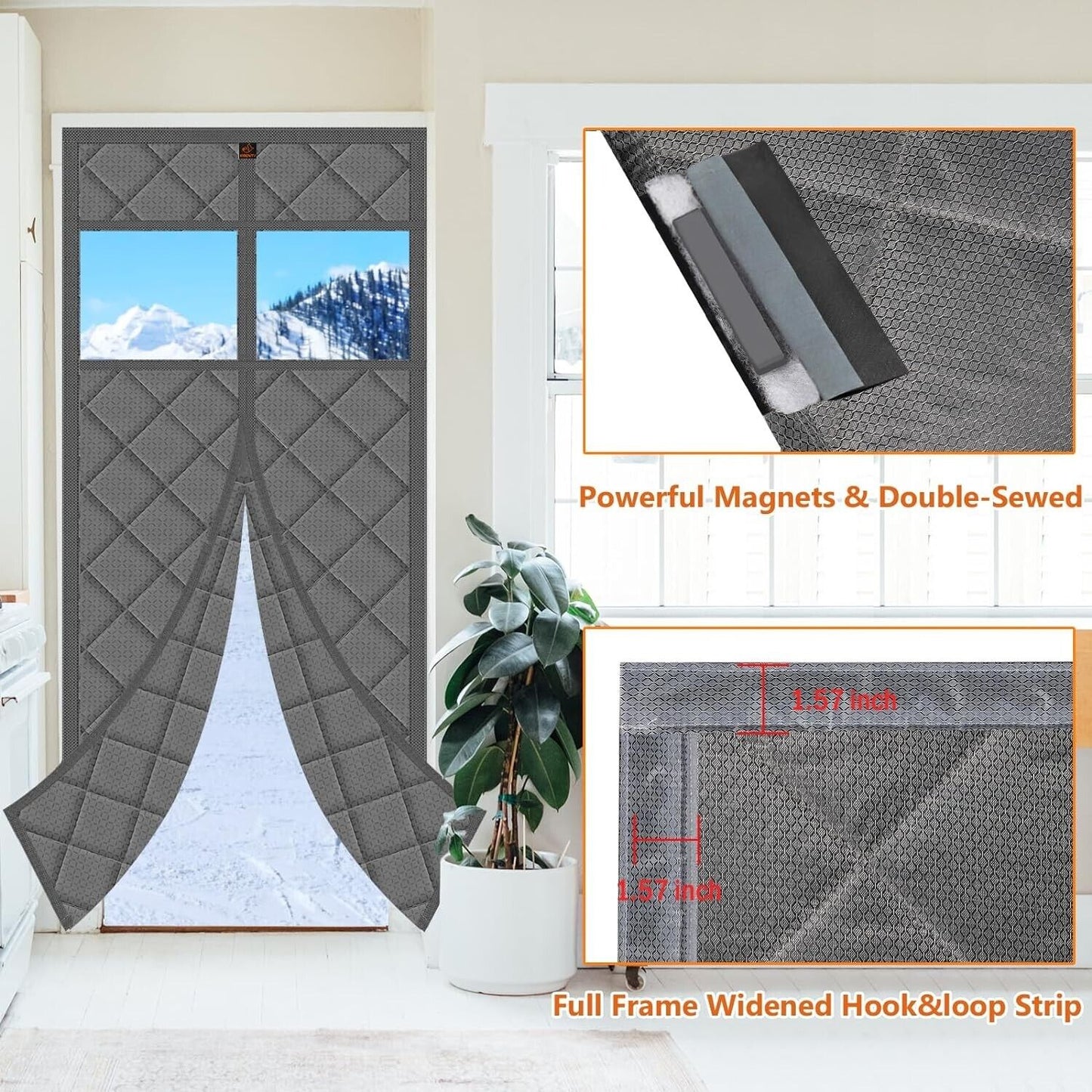 Magnetic Thermal Insulated Waterproof Door Curtain Fits Door 110X220CM