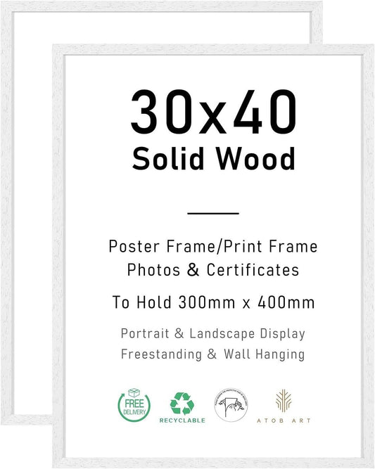 Wood Photo Frames 30x40cm Solid with A4 and 10x15cm/4 White Set of 2